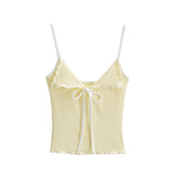 Spice Girls Summer Bows And Rope Sling V Tie Sexy Short Wooden Ear Lace Base Vest