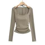 Pure Lust Sweet Wind With Chest Pads Two Long Sleeve Bottom T-Shirt Hanging Neck Folds To The Waist Sexy Niche