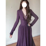 [Original Fabric] Korean Version Of Commuting Sweet V-Neck Lace Splicing Long Sleeves To Close The Waist Dress Women In Autumn 2025