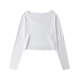 Dancing Short Hooded Shirt Loose Shoulder Collar Collar Solid Color Loose Long-Sleeved T-Shirt