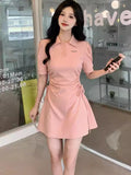 Sweet Slimmed Short-Sleeved Polo Collar Button Fashion Short-Sleeved Dress Women Spring And Summer New Waists Thin Skirt Women