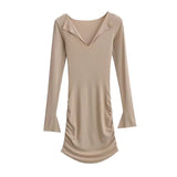 Big V Collar Collar Collar Collar Collar Side Folding Dress Autumn Hottie Pure Lust Dress Open Horn Sleeve