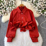 Sweet Three-Dimensional Lotus Edge Decorative Temperament Design Shirt 2025 New Chic Slim Slim Short Top
