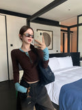Two Stitched Half-Necked Long-Sleeved T-Shirts For Girls In Early Autumn Slimming Design Chic Coat