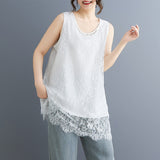 Real Shooting 2025 Japan-Korea Leisure Summer New Simple Long Lace Vest Women's Station Large-Size Top