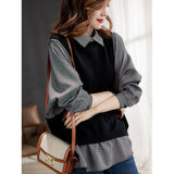 Shirt Women's Autumn 2026 New European Gas Chic Shirt Loose Fake Two High-End Feeling Long-Sleeved Top
