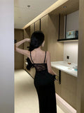 Received Waist Dress Open Black Hollow Sexy Dress Temperament Evening Dress With Chest Pads Lace Bag Hip Dress