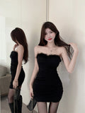 French Temperament Pure Style Sexy Shoulder Dress Women Summer Design Slimming Thin Ass Short Skirt