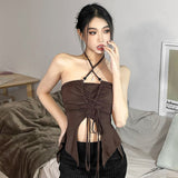 Summer New Niche Hottie Sling Vest Female Bare Shoulder Hanging Neck Umbilly Unique Special To Short Top