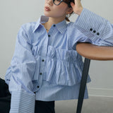 Multiplication Sea Freight Spring And Autumn New Stripe Recommended Collar Lace Skirt Stripe Classic Lining