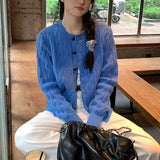 3.11/New In Spring XUAN XIAO JIE Solid Blue Knitted Shirt Woman