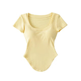 Pure U-Shaped Square Collar T-Shirt Curved Under The Hem Of Short-Sleeved T-Shirt