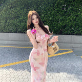 One-Word Shoulder Lotus Leaf Side Short-Sleeved Dress Women Summer Butterfly Print Fishtail Dress Pure Want To Pack Butts Long Skirt