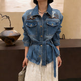 Heavy Industry Hand Embroidery Cowboy Jacket 2026 Spring New Collar Tie With Thin Jacket Top