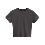 Vintage Summer Basic Short-Term Navel Collar Short-Sleeved T-Shirt Solid Elastic Bottom Top