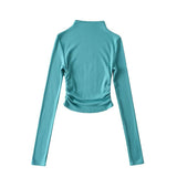 Autumn And Winter Plus Velvet Street Ins Hot Girl Solid Color Repair Small High-Neck Curved Long-Sleeved T-Shirt