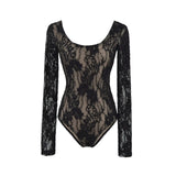 Fashion New Lace Splicing Long Sleeve Crobrate Crobrate Yarn Net Hollow Hook Babes Conjoined Shirt