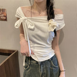 Hottie Style Strapped Slanted Shoulder Short-Sleeved T-Shirt 2026 Summer New Slimmed Temperament Short Niche Blouse Woman
