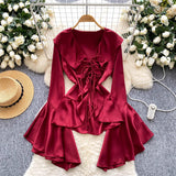 The Dingy-Sleeved Little Shirt Woman Autumn Collar Strap Design High-End Temperament Royal Sister Top Tide