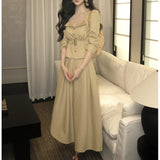 [Senino] Vintage Style Chic Lily Collared Waist Short Coat High Waist Swing Half Skirt Suit Dress Autumn