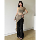 French Retro Hottie Net Yarn Sleeveless Vest T-Shirt Girl Autumn Irregular Slim Thin Long Top