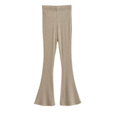 New Babes Knitted Horns Slim Trousers High-Rise Elastic Trousers Women