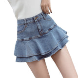 Real Shooting 2025 Summer New Version Of The Denim Lotus Side Half-Body Skirt Fishtail Skirt High Waist Thin And Sweet
