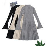 Autumn And Winter Pure Wind Half-High Collar Horn Sleeve Dress Bag Small Man Plus Long Dress Knitted Sweater