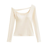 Pure Hottie Sexy Slim Thin Shoulder Long-Sleeved T-Shirt Inside The Bottom Blouse Plus Bra Slender
