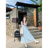 French Blue Striped Slinging Dress Women's Summer New 2026 Small Seaside Holiday Dress