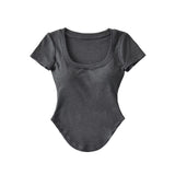 Pure U-Shaped Square Collar T-Shirt Curved Under The Hem Of Short-Sleeved T-Shirt