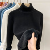 High-Necked Velvet Sweater Women Plus Velvet Thick Long Sleeves With 2025 Autumn And Winter New Bottom Warm Coat Gas