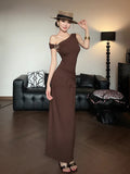 Temperament Famous æ·ç Folds To Close The Waist And Collared Shoulders Dress Women's New Summer Slimming And Hips Long Skirt