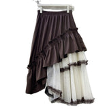Net Yarn Splicing Irregular Wooden Ear Half-Dress Woman 2025 Spring And Summer New French Temperament A-Character Swing Skirt