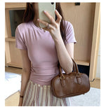 Solid Color Short-Sleeved T-Shirt Woman 2026 Summer Slimy Korean Commuting