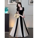 French High-End Temperament Mesh Yarn Short-Sleeved Dress Female Summer Sister To Close The Waist Thin Bump Big Swing Dress