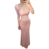 Great Look Pure Wind Fog Powder Short-Sleeved T-Shirt U Collar Top Repair Waist Thin Wave Dots Hip Skirt Suit
