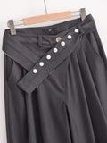 Spice Girls Autumn Personality Irregular Belts With A Shenting Suit Rivets Casual Loose-Fitting Broad-Legged Trousers