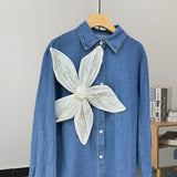 Three-Dimensional Flowers Spliced Short Denim Jacket Women Spring And Autumn New Port Wind Small Jacket Top Retro