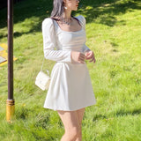 Early Spring Pure Luster Collar Long-Sleeved Dress Female Korean Version Of The Design Sense Of The Body With Temperament A Word Short Skirt