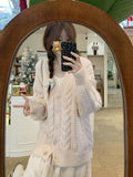 KANING Pink Knitted Cardigan Sweater Korean Chic Wear Loose Sweet Age-Reasing Lazy Coat Top