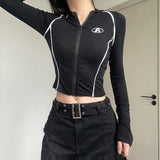Spring Hottie Style Sexy Colliding Color Splicing Long-Sleeved T-Shirt Female Korean Version Design Tight Inside A Short Top Tide