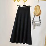 KANING Design Sense Autumn And Winter Long Knitted Skirt Women Loose Waist Solid Color A Word Texture Half Skirt