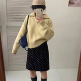 KANING Half-High Collar Half Zipper Red Sweater 2026 Autumn And Winter New Design Sense Loose Knitted Shirt