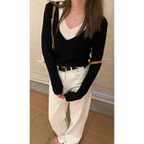 KANING Gentle Wind Design Fake Two V-Neck Knitted Women 2026 Early Autumn New Top