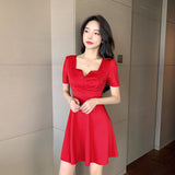Small Solid Color Dress Women's Summer New French Style Collar Small Dress To The Waist Thin Temperament Short Skirt