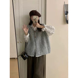 KANING Korean Version Of Retro Sleeveless Knitting Vest 2026 Autumn New Loose Lazy Wind Folding Sweater Vest