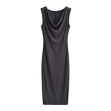 Spice Girls Autumn New Fashion After The Opening Fork Collar Long Dress Sleeveless Vest Long Skirt Waist Thin