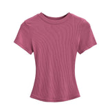Flat-Up Base T-Shirt Thread Round-Neck Short-Sleeved Bottom Shirt Showing Skinny Short-Sized Hottie