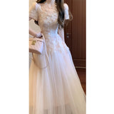 Temperament High Sense Of Thousands Of Gold Wind Pink Heavy Industry Mesh Splicing Dress With Flowers Threum 2026 Summer